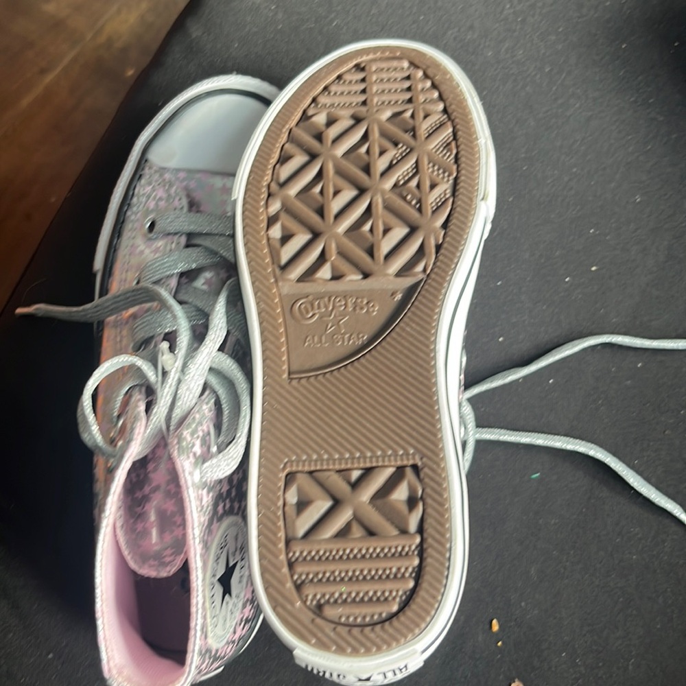 Silver and Pink Stared Kids Converse
